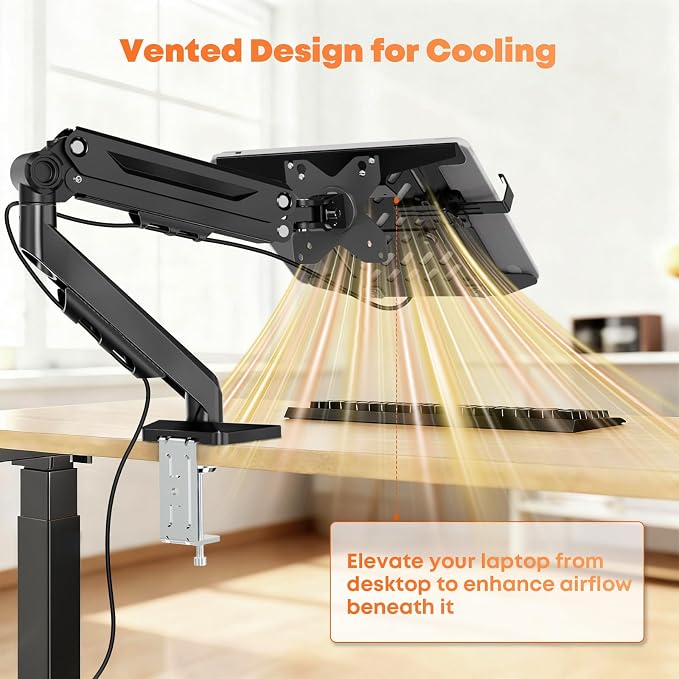 PUTORSEN Laptop Arm Mount Desk - Fits Max 18" Notebook and 40" Computer Screen, 2-in-1 Monitor Mount with Adjustable Laptop Tray, Hold Up to 26.5lbs