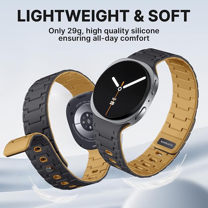 Bandletic Silicone Magnetic Band Compatible with Samsung Galaxy Watch 8 40mm 44mm / 8 Classic 46mm 2025, No Gap Soft Sport Wristbands Breathable Replacement Strap for Men Women, Anthracite Gray/Ochre