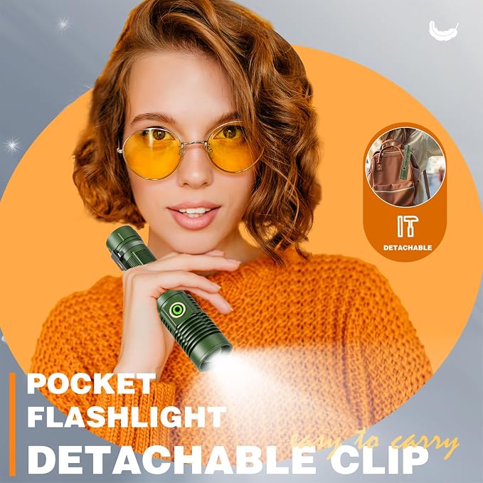 Hoxida Small Tactical Flashlights High Lumens - 1500 Meters Long Beam Super Bright LED Magnetic Flashlight USB Rechargeable Zoomable 5Modes Long Beam Spotlight Flashlight for Hiking, Camping-Green