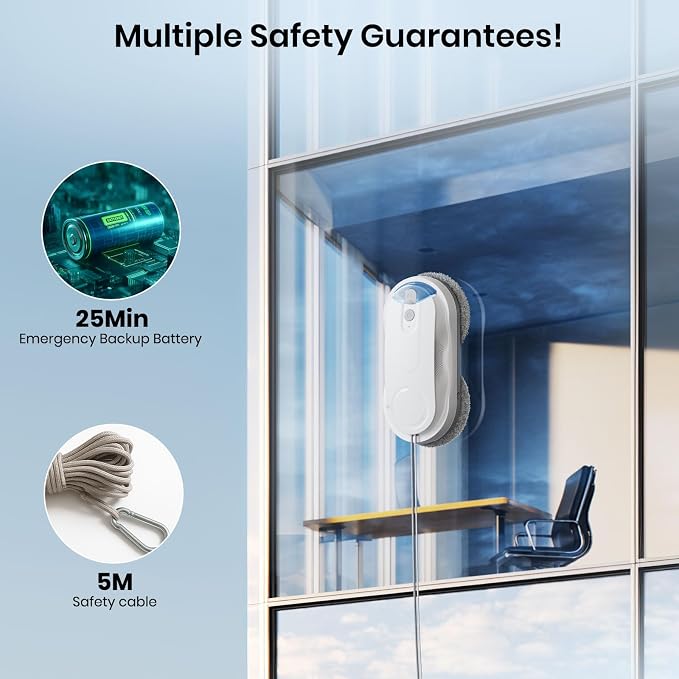 KKI Window Cleaning Robot, Auto Window Cleaner Robot, Dual Spray, Max 3200Pa, AI Path Planning & Edge Detection, Remote Control for High-Rise Windows Outside/Inside,8 Cloths, X3 (White)