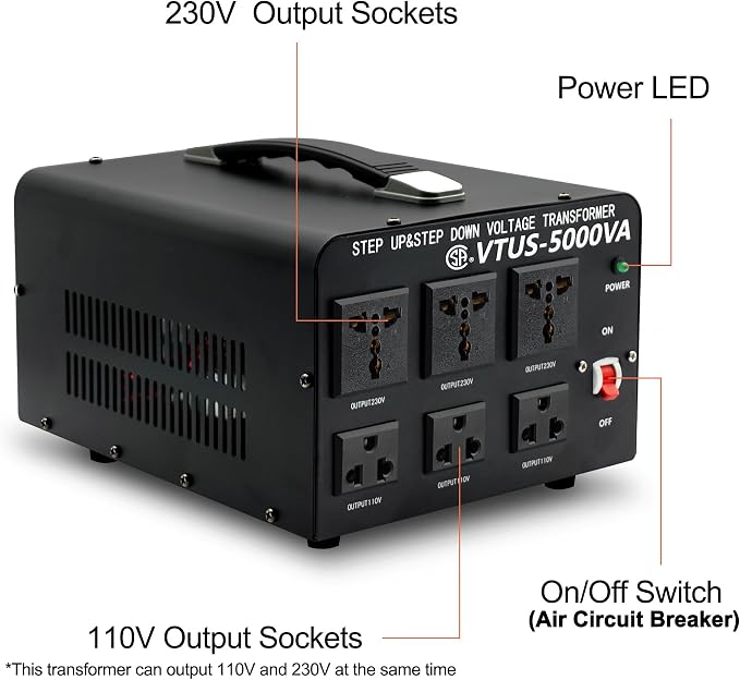 Cantonape 5000 Watt Voltage Converter Transformer - Heavy Duty Step Up/Down Convert from 110-120 Volt to 220-240 Volt and from 220-240 Volt to 110-120 Volt - Circuit Breaker Protection