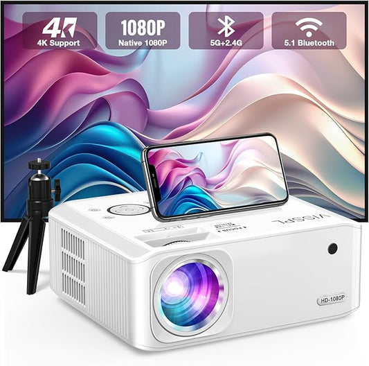15000L Mini Projector, VISSPL 4K Support Video Projector, Portable Projector with Tripod, Kids Gift, Home Theater Movie Phone Projector Compatible with Android/iOS/Windows/TV Stick/HDMI/USB