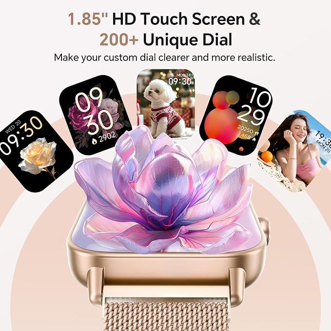 Smart Watches for Women, 1.85" HD Alexa Built-in Smart Watch for Android Phones & iPhones, Health Tracker with Heart Rate/Blood Oxygen/Sleep Monitor, 120+ Sport Modes Fitness Trackers for Women, Gift