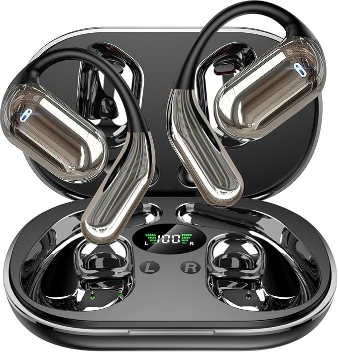 Open Ear Clip Wireless Earbuds Bone Conduction Headphones, Bluetooth 5.4，Built-in Mic, IPX7 Waterproof