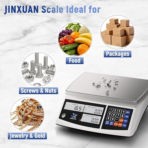Industrial Counting Scale 66lb/30kg x 0.5g Digital Inventory Scale for Small Parts Coins Jewelry, lb/g/kg/oz Electronic Bench Scale Precision Gram Scale with LCD Backlight Display Batteries AC Adapter