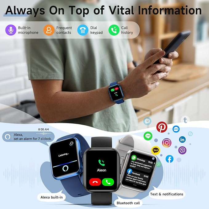 Gydom Smart Watches for Men, 1.8" Fitness Tracker for Android & iPhone, Answer/Make Calls, Alexa Built-in, Heart Rate/Sleep/SpO2 Monitor Smartwatch, IP68 Waterproof Watches 101+ Sport Modes, 2 Bands