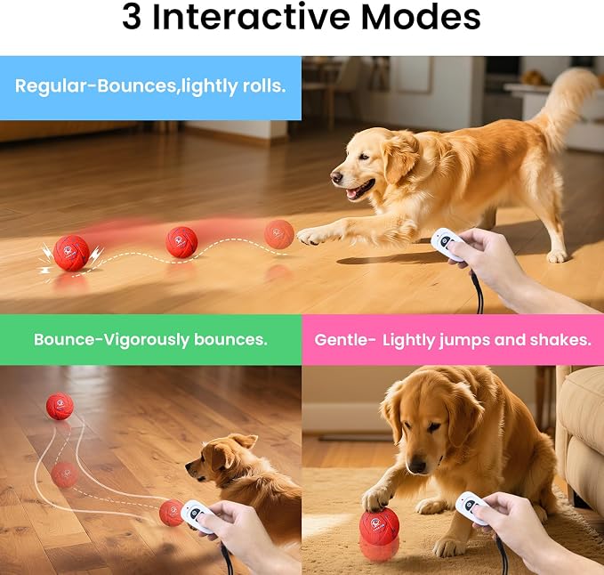 Smart Interactive Dog Toy Ball - Automatic Bouncing & Rolling, Chew-Resistant E-TPU Material, 3 Interactive Modes, IPX7 Waterproof, Smart Chase Pet Toy Ball for Medium and Large Dogs (Red)