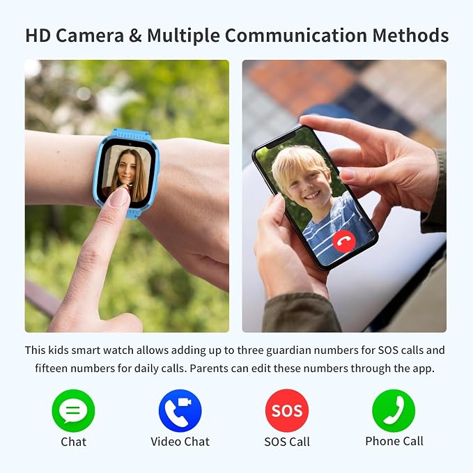 4G Kids Smart Watch Boys with GPS Tracker & Call Phone, Watches for Kids Age 5-12 with SOS Calling, School Mode Parental Controls 12/24 Hr Text Message HD Video Call Voice Chat (Light Blue)