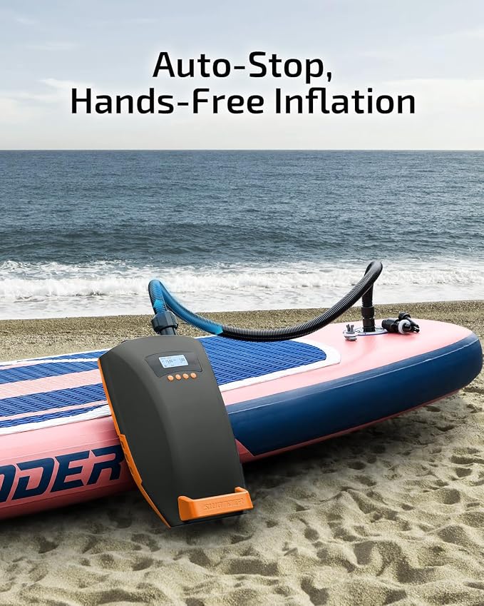 Swonder Seawolf Dual-Power Paddle Board Pump, 2X Faster Electric Air Pump for SUP & Kayak, 20 PSI with Dual Cylinders, Active Cooling, 6000mAh Battery & Car Adapter, Plug Adaptable Up to 17V DC