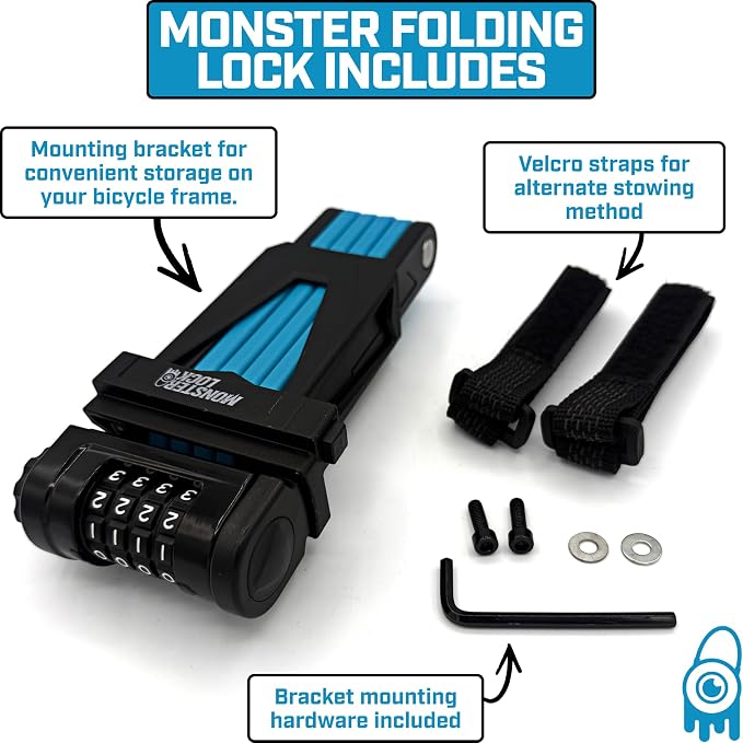 Monster Folding Bike Lock – Heavy-Duty Anti-Theft Hardened Steel, Rust-Proof, Foldable Compact High-Security Lock for Bicycle, Scooter & Motorcycle