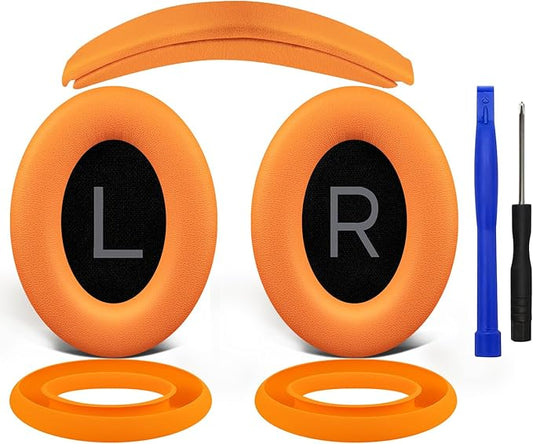 SOULWIT Replacement Kit for Bose QuietComfort 45 (QC45)/Quiet Comfort 35 (QC35, QC35II)/QC SE/QC Wireless Headphones, Ear Pads Cushions + Headband + Silicone Earpads Cover Protector - Orange