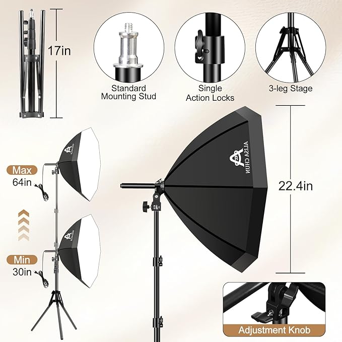 Softbox Photography Lighting Kit,22"X22" Soft Box Lighting Set with Double 85W 3000-7500K LED Bulbs，Photo Studio Equipment for Photography,Podcast Lighting，Shooting，Video Recording