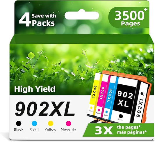 Ankink Compatible 902XL Ink Cartridge Replacement for HP 902 XL HP902(4 Combo Pack) Use with Officejet Pro 6978 6968 6970 6958 6962 6960 6975 6950 6954 6964 6979 Printer Black Color