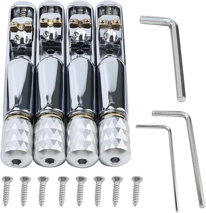 Pack of 4 Individual Single Tubular Fixed Bridge 4 String Electric Bass Bridge for Headless 4-string Bass Replacement Parts Chrome