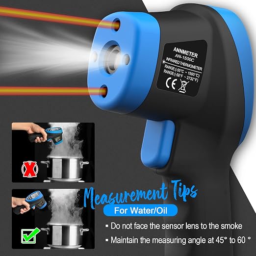 AIOMEST Digital Infrared Thermometer - Non Contact High Temperature Gun AI-1500 Infra Pyrometer Temp Gauge -58~2732℉ Handheld IR Laser Reader for Cooking Kiln HVAC (NOT for Human Temp)