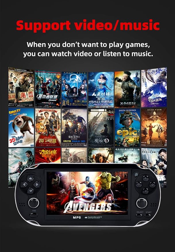 HLF 4.3 inch Retro Video Game Console Build 2200 Games for Multiple Emulators Dual Joystick Ergonomics Appearanc Support Instant Save/Load Portable Console Game Player MP3/4 Gifts (Black)