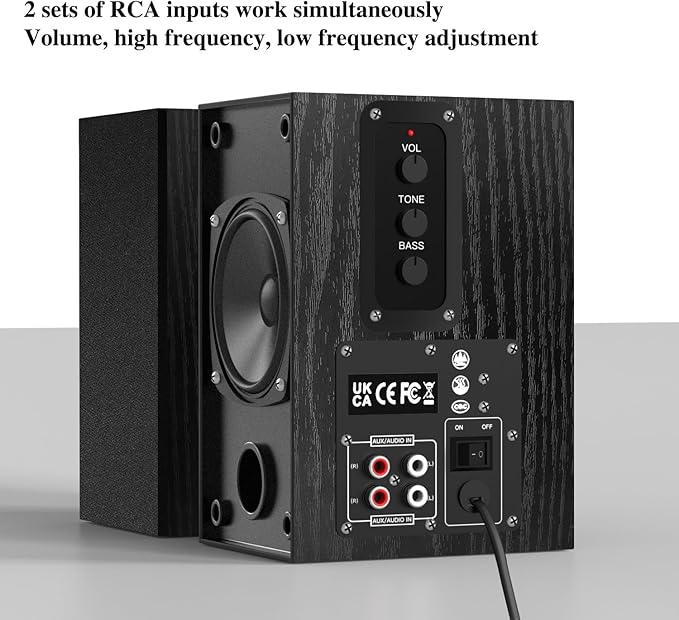 Elimavi 30W X 2 Powered Bookshelf Speakers - 3.5-RCA Input for Turntable, TV, PC, Record Player Speakers with 4 Inch Woofer & Wall Mounted