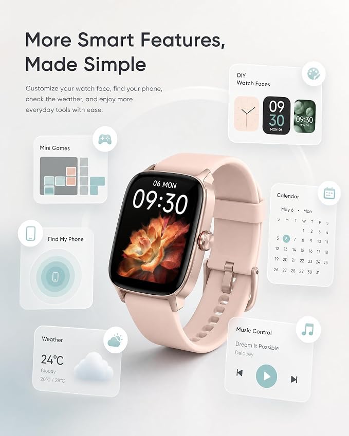 Smart Watch for Men Women, 1.85" HD Touch Screen Smartwatch with Bluetooth Answer/Make Calls, Fitness Tracker Compatible with iPhone Samsung Android iOS Pink