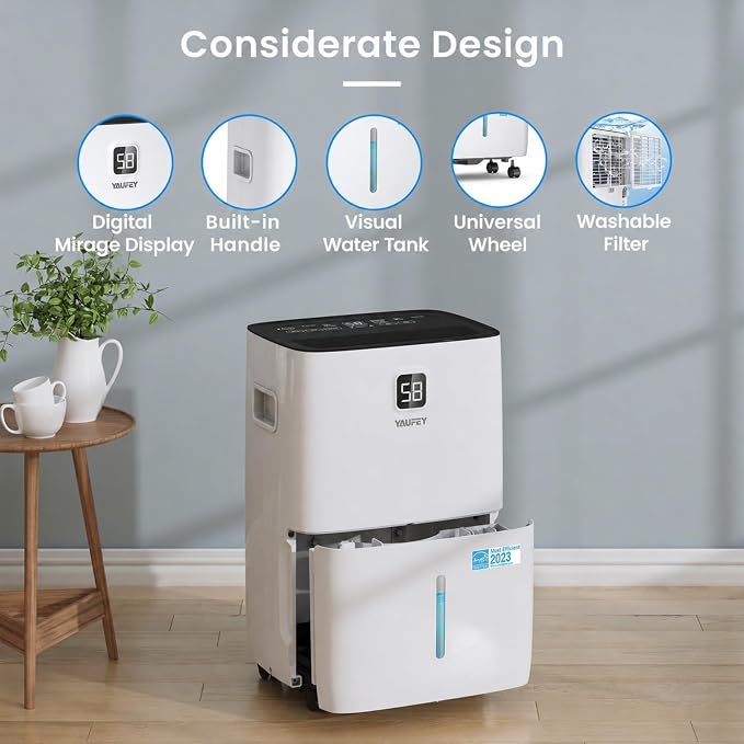 Yaufey 5000 Sq.Ft. Energy Star Certified Dehumidifier, Max 80 Pints Dehumidifier for Basement with Drain Hose, Smart Compressor with Intelligent Humidity Control, Dehumidifiers for Home Bedroom