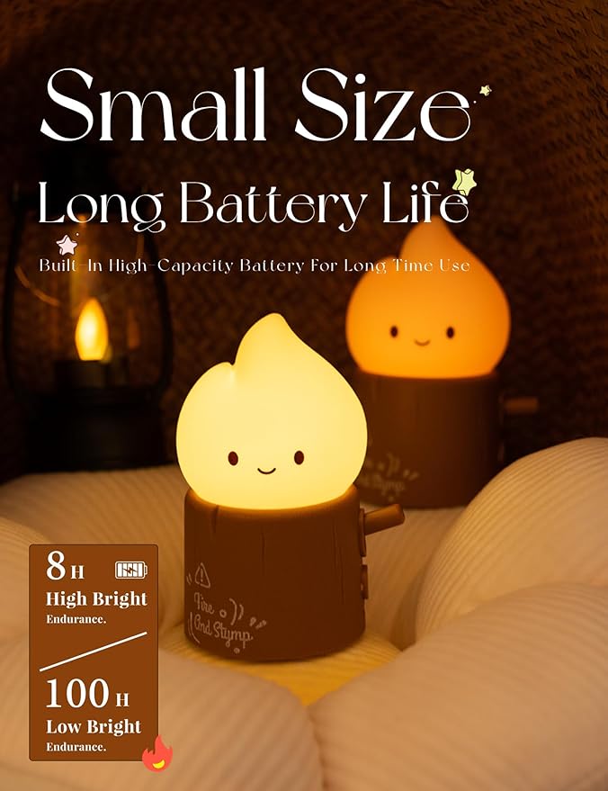 Emotional Support Flame Night Lamp, Fire with Positive Smile Candlelight Mood Light, Rechargeable Fake Candles Flickering, Cute Funny Gifts for Kids Childrens