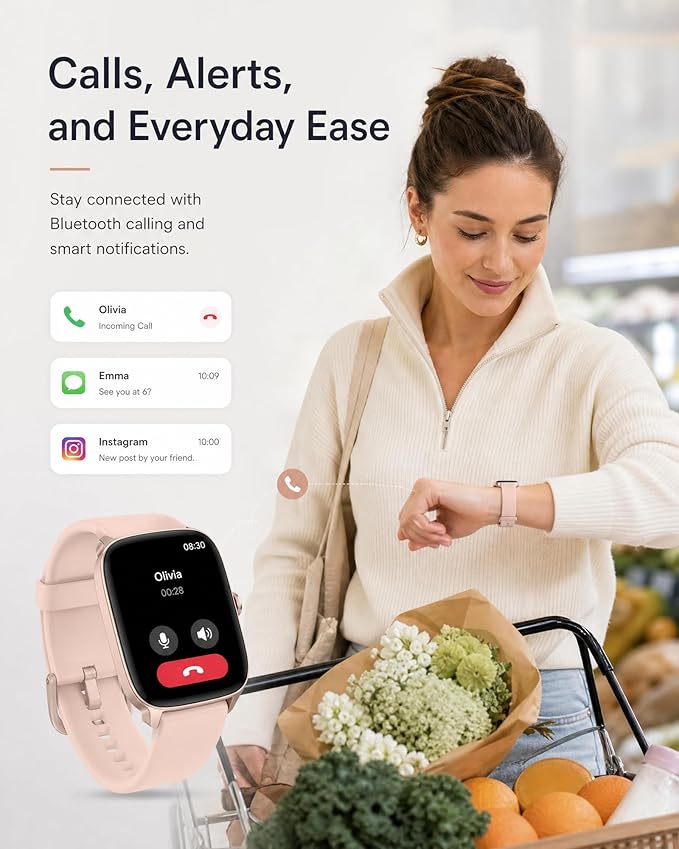 Smart Watch for Men Women, 1.85" HD Touch Screen Smartwatch with Bluetooth Answer/Make Calls, Fitness Tracker Compatible with iPhone Samsung Android iOS Pink