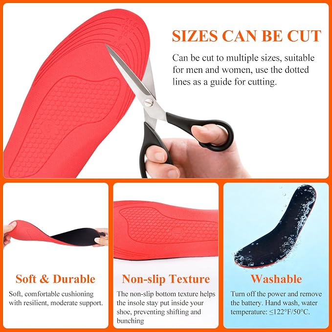 App-Controlled Heated Insoles for Men & Women, Rechargeable 5000mAh Battery, 4 Custom Heat Settings, Foot Warmers for Skiing, Hunting, Winter Work (S (3.5-7.5))