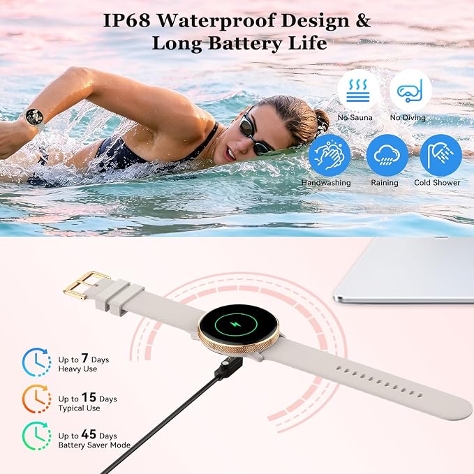 Smart Watch for Women Fitness Tracker: Waterproof Bluetooth Call Answer/Make Smart Watches for Android/iPhone Digital Women Smartwatch Activity Pedometer Heart Rate SpO2 Monitor 120+ Sports Model