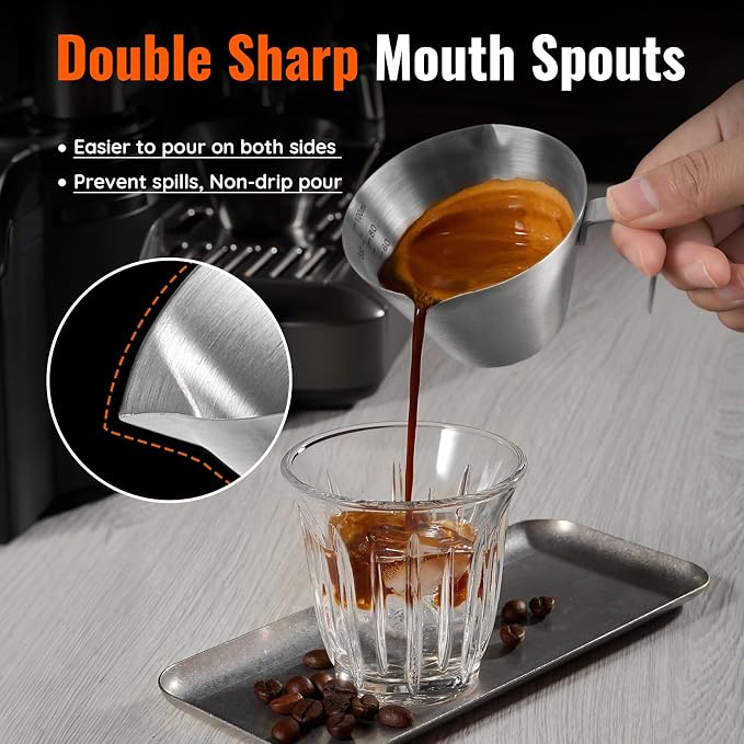 YARRAMATE Silver Powerful Milk Frother Wand & 3.4 oz/100ML Metal Measuring Cups