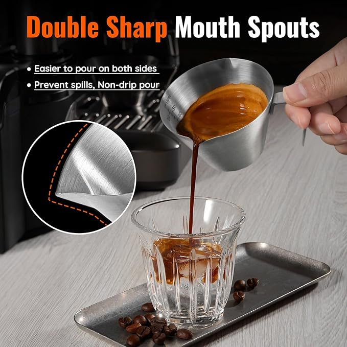 YARRAMATE Milk Frother Wand Handheld & 4 Pcs Stainless Steel Espresso Cups