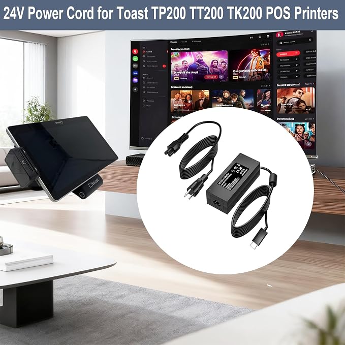 24V USB-C Power Cord Compatible with Toast Flex TP200 Receipt Printer TK200 TK300 TT200 TT201 TT202 TT203 TT204 TT500 TT501 Toast Power Supply Adapter Charger