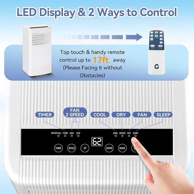 GarveeLife Portable Air Conditioner,10,000 BTU for Rooms up to 450 Sq.Ft., 4-IN-1 Smart Compact AC Unit with Cooling, 24 Hour Timer, Dehumidifier, Fan, Remote Control and Window Kit, White