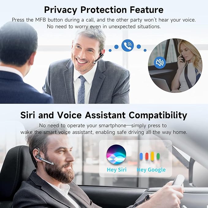 Boytond Bluetooth Earpiece V6.1,Single-Ear Bluetooth Headset with USB Dongle,10H Talk Time and 4H Playtime via USB,Wireless Handsfree Headset with Mic for Android,iOS,Laptop,Office,Truck Driver