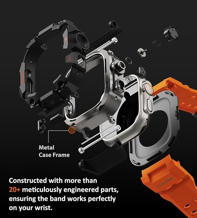ULTIMAL Rugged Case with Band for Apple Watch 49mm,Compatible with Apple Watch Ultra 3/2/1, Military Grade Shockproof Bumper Cover for iWatch Tactical Band Men (49mm,Orange)