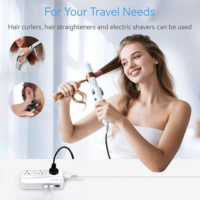 BESTEK Universal Travel Adapter 220V to 110V Voltage Converter with 6A 4-Port USB Charging and UK/AU/US/EU Worldwide Plug Adapter