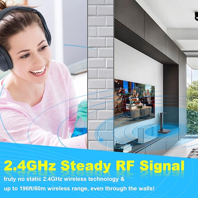 ANSTEN Wireless Headphones for TV Watching with Digital Optical RCA 2.4 GHz RF Transmitter Charging Dock, Over Ear Headset with 3 Audio Modes, 197 FT Wireless Range, 10 Hrs Audio Playtime