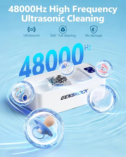 GENSROCK Ultrasonic Jewelry Cleaner, 48kHz Professional Silver Jewelry Cleaner & Diamond Ring Cleaner, 3 Modes, Scratch-Free 360ML Tank, Quiet Sonic Cleaner for Gold, Earrings, Glasses(White)
