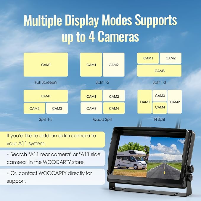 Wireless RV Backup Camera System 7" 1080P Touch Screen & 3 Cameras, Compatible with Furrion Pre-Wired Plug, DVR Monitor & Waterproof Night Vision Rear Side View Camera for Trailer Truck