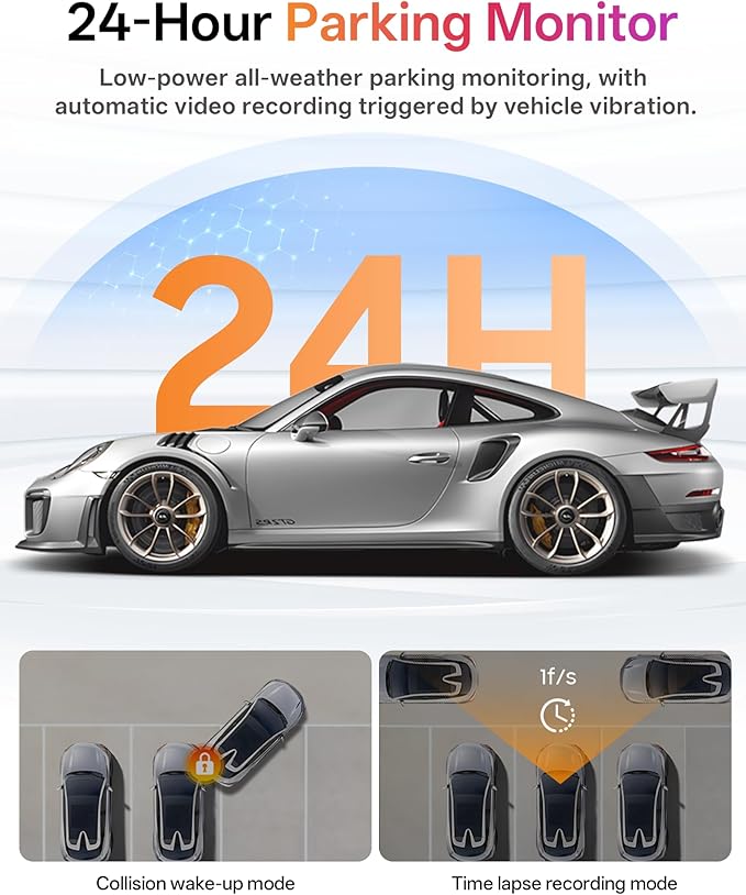 M700 4K Dual Dash Camera with WiFi and GPS, Front and Rear Car DVR, Night Vision, Parking Mode, Loop Recording, 64GB Card Included