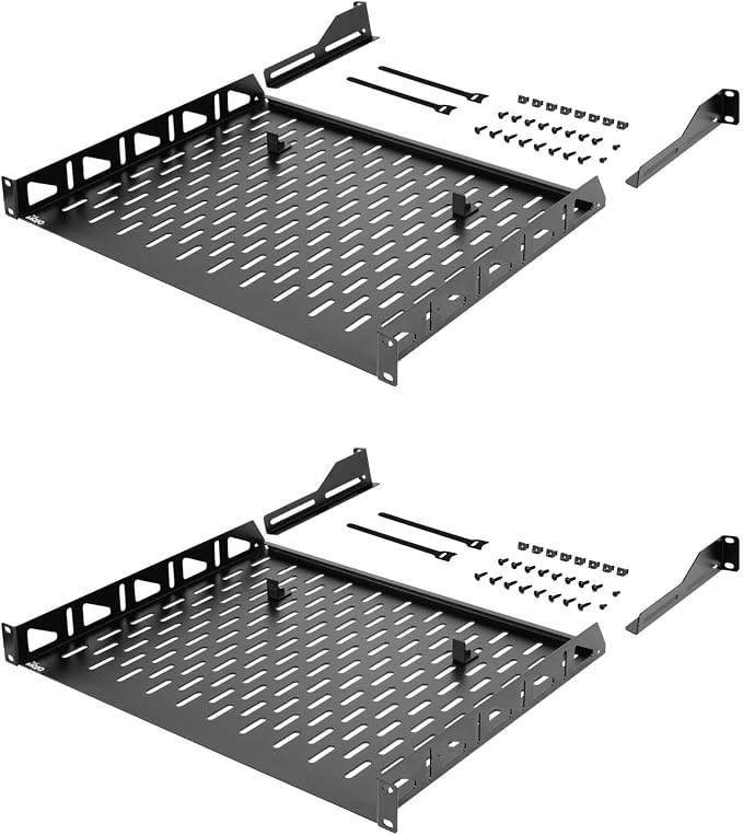 Tecmojo 1U Rack Shelf,19 inch Rack Shelf 14 inch Depth,Rack Mount Shelf with Anti-Slip Stops,Server Rack Shelf and Network Shelf for 19in Equipments, 110lbs Capacity of Vented 1U Shelf,No Lip(2 Pack)