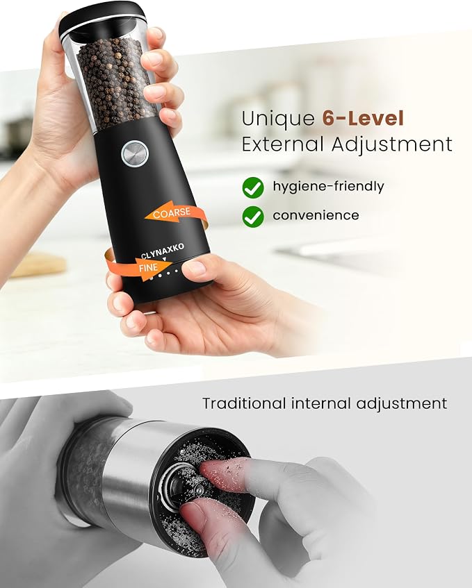 Electric Salt and Pepper Grinder Set, Stainless Steel Automatic Salt and Pepper Grinder Set, Upgraded 110ml Capacity, Adjustable Coarseness & LED Light, One-Handed Operation, Ideal Kitchen Gadget