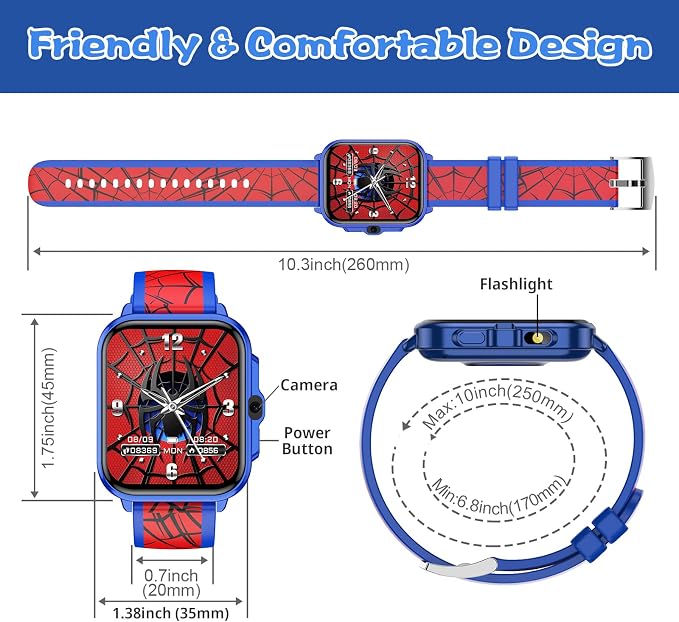 Smart Watch for Kids Boys Age 5-12, Ai Functions Games HD Touch Screen Watches with Video Camera Music Player Pedometer Heart Rate Sleep Tracker Christmas Birthday Gifts for Boys (Blue and Red, 1.85")