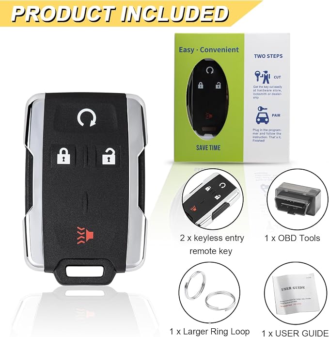 Vurkcy Key Fob Replacement for 2014-2020 Chevrolet Silverado & GMC Sierra/ 15-21 Chevy Colorado &GMC Canyon Car Keyless Entry Remote Control, M3N-32337100, 4 Btn, 2Pcs