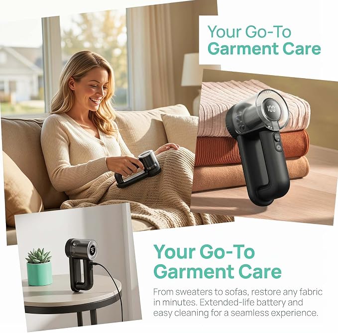 2-in-1 Fabric Shaver, 3-Speed Rechargeable Lint Shaver with Digital LED Display, Electric Sweater Shavers to Remove Pilling from Clothes, Furniture, Couch and Blanket, Type-C Fast Charging
