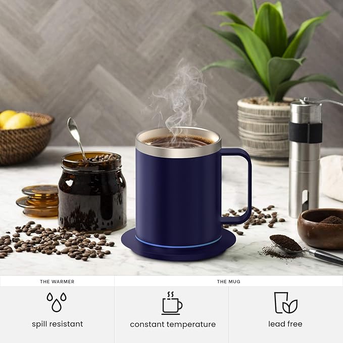 Smart Temperature Control Coffee Mug for Desk,Heated Cup with 10Hrs Auto Shut Off, USB Powered Mug Warmer Set (12oz-Royal Blue)