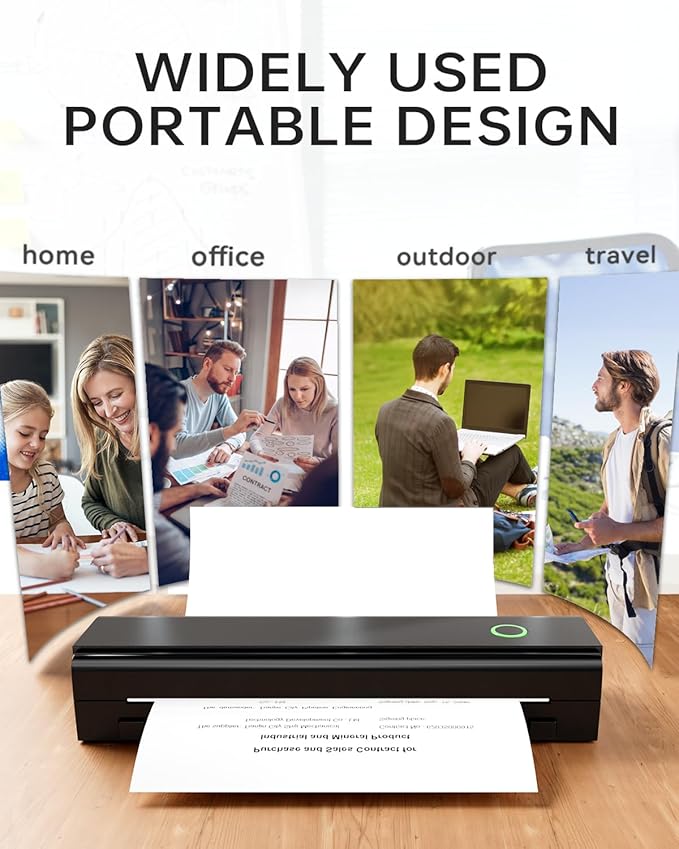 Portable Printers Wireless for Travel, N80 Wireless Thermal Printer Bluetooth Inkless Printer Support 8.5" X 11" US Letter & A4, Compatible with iOS, Laptop, Android