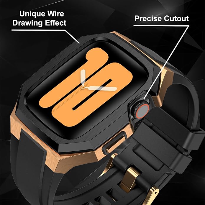 Luxury Metal Case with Band Compatible for Apple Watch 44mm 45mm 46mm 49mm,Men Rugged Protective Bumper Cover with Soft Silicone Strap for iWatch Series 11/10/9/8/7/6/SE3/SE2/SE/5/4 and Ultra 3/2/1 49mm