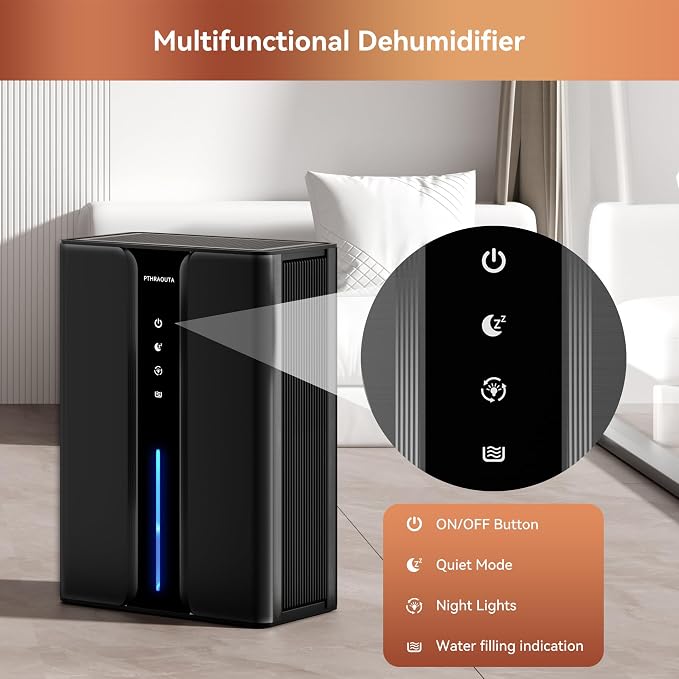 PTHRAOUTA Home Dehumidifier with Drain Hose, (950 sq.ft) 95oz Quiet dehumidifier for Bathroom Bedroom, with Air Reusable Filter Indoor deshumidificador for Basement RV Closet