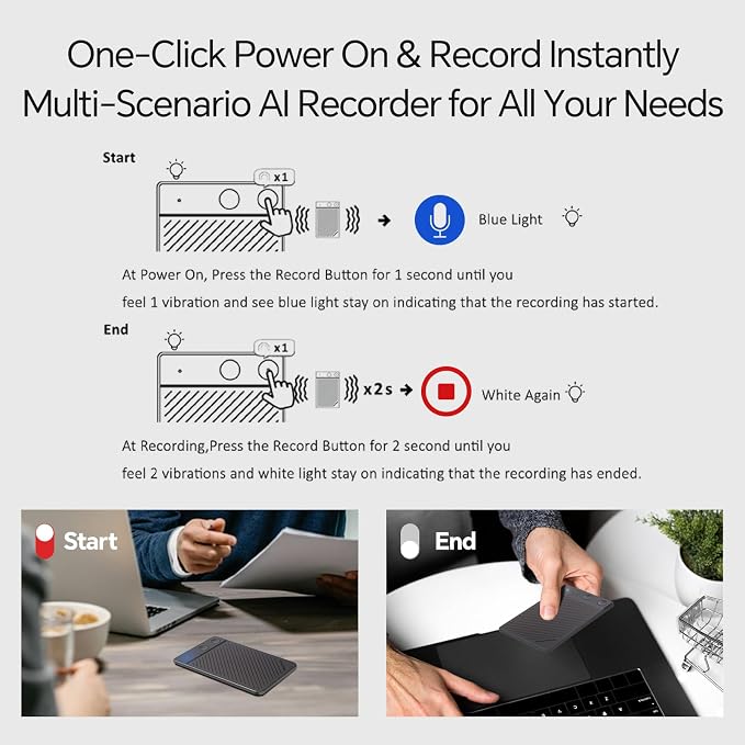 AI Voice Recorder, NoteCard Voice Recorder No Subscription, App Control, Real Time Transcribe & Summarize, Multi-Language, Deep AI Analysis for Meetings/Class/Lectures (Deep Gray)