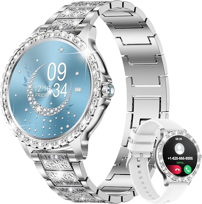 LIGE Smart Watches for Women,1.32" HD Fitness Tracker Watch with Answer/Make Call,AI Voice Control,Heart Rate/Calories/SpO2 Monitor 100+ Sport Modes Ladies Silver Smart Watch for Android iOS 2 Straps