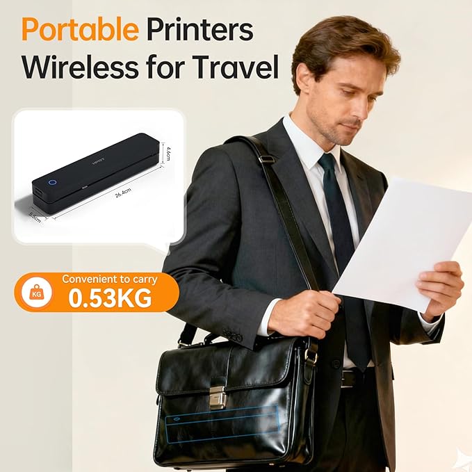 PRT Portable Printer Wireless for Travel, Thermal Inkless Printer for Home Use, Come with Carry Case& 10 Sheets Thermal Paper, Support 8.5x11 US Letter&A4 Thermal Paper, Compatible with Phone Laptop